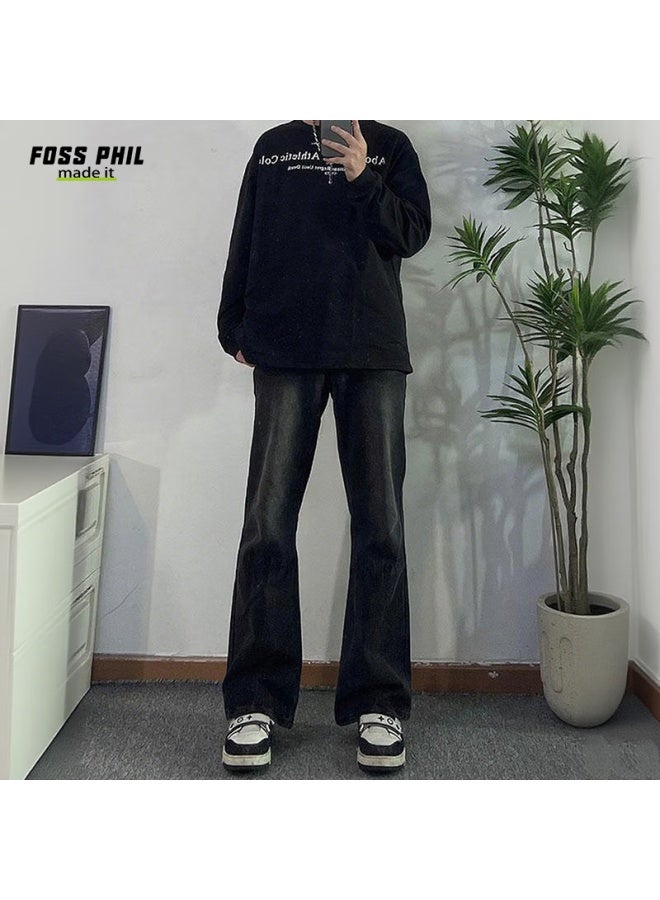 Foss Phil Gradient Jeans For Men, Autumn And Winter American Retro Vintage Straight-leg Pants With Slight Flare, Y09 Faded Gray, Size M - Image 2