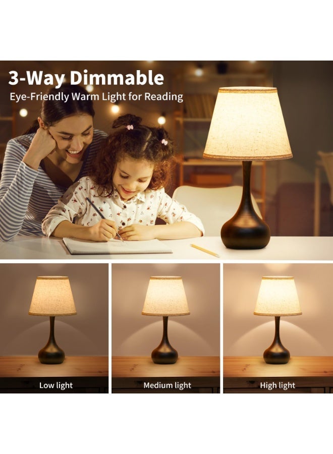 Forthcan Touch Bedside Lamp for Bedroom, 3-Way Dimmable Farmhouse Table Lamps for Nightstand with Fabric Shade, Desk Lamp for Kids Reading, Home Office - Image 2