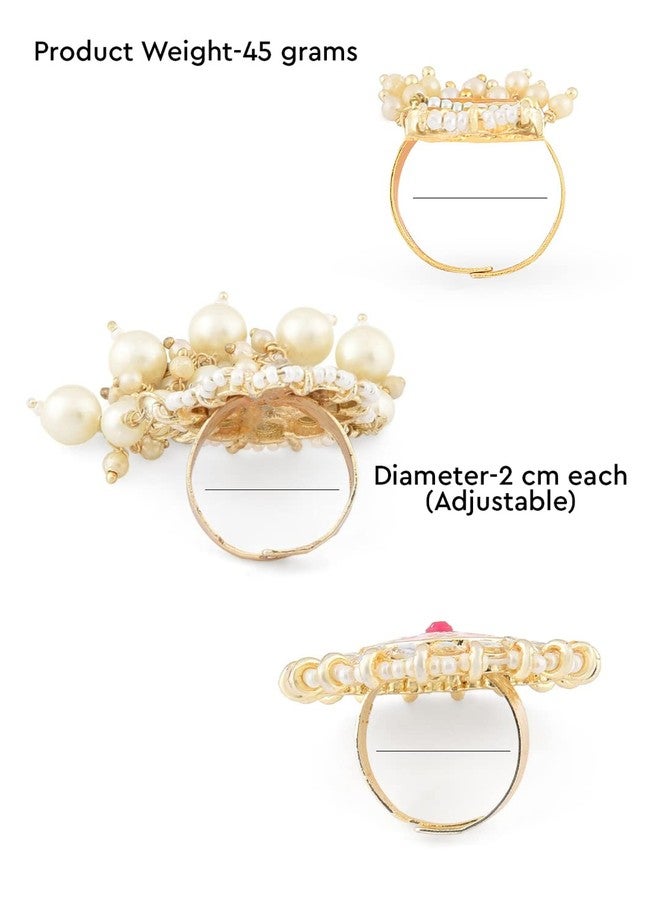 Zaveri Pearls مجموعة زافيري بيرلز من 3 خواتم أصابع نسائية قابلة للتعديل بتصميمات عرقية - ZPFK12755 - Image 4