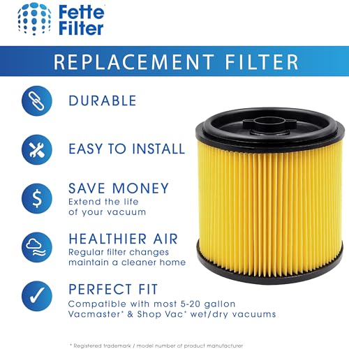 Fette Filter - VCFS Cartridge Filter Replacement Compatible with Vacmaster Filter VCFS, Vacmaster 5-16 Gallon Wet/Dry Vacs, VBV1210 filter. Also fit HART most Shop-Vac 5-20 Gal Vacs - Pack of 2 - Image 4