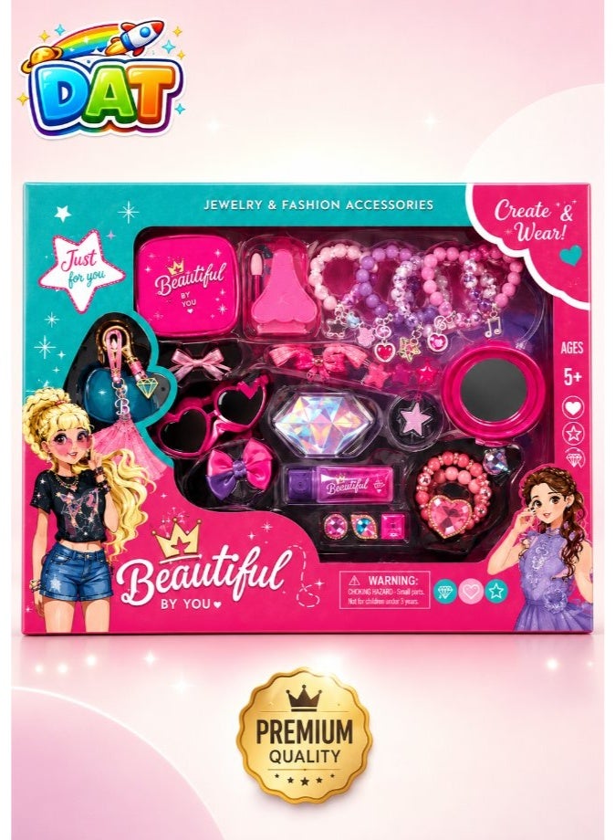 DAT Beautiful by You Fashion Jewelry Accessories Set - DIY Craft Kit Beads, Hair Clips & Charms for Girls - Image 1