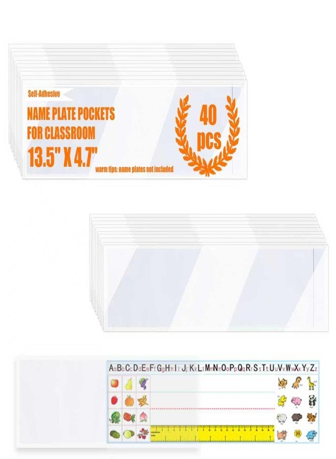 Jolbndcv 40 PCS Nameplate Pocket Adhesive Desk Nameplates Name Tag Pocket Clear Desk Name Tag Sleeves for Classroom 13.5 x 4.7 Inch(Thickness:7 mils) - Image 1