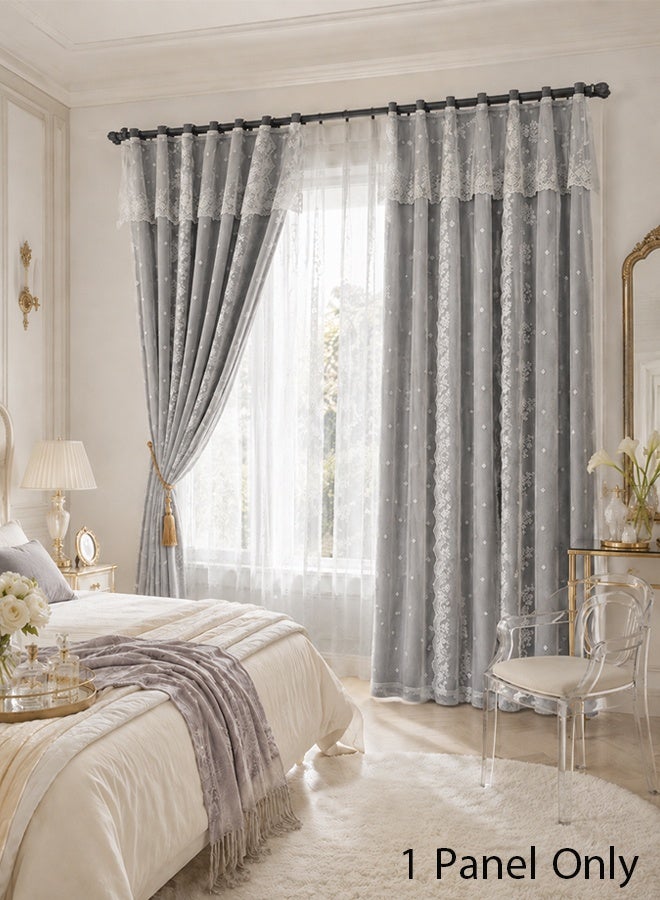 Ammar Space Grey French Lace Sheer Curtain Panel, Double Layer Light Filtering Privacy Window Drape with Hook Top for Bedroom Living Room, 1 Panel, 130 x 200 cm - Image 4