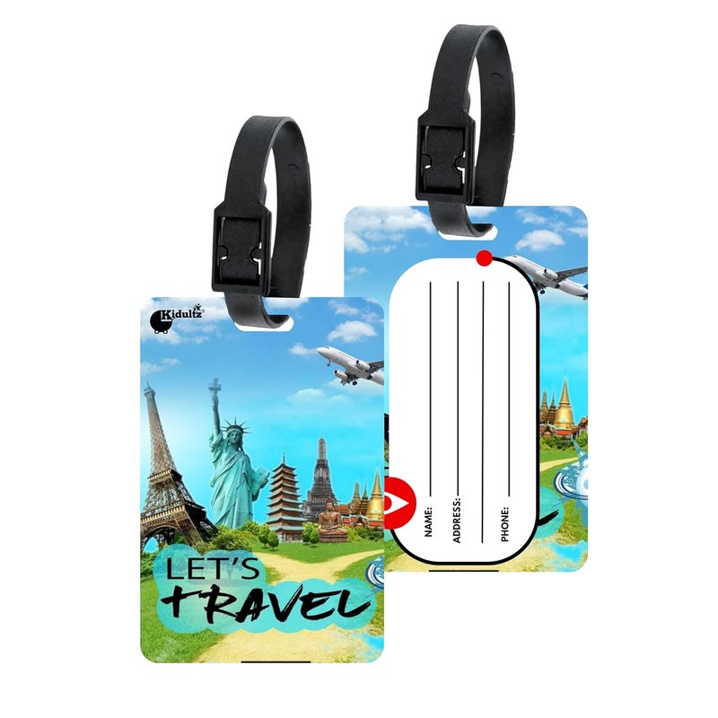 (Set of 10) Synthetic Luggage Tags with Black Strap Loop | Durable, Waterproof, Anti-Break Travel ID Tags for Suitcases, Backpacks, School & Office Bags (Model No.78)