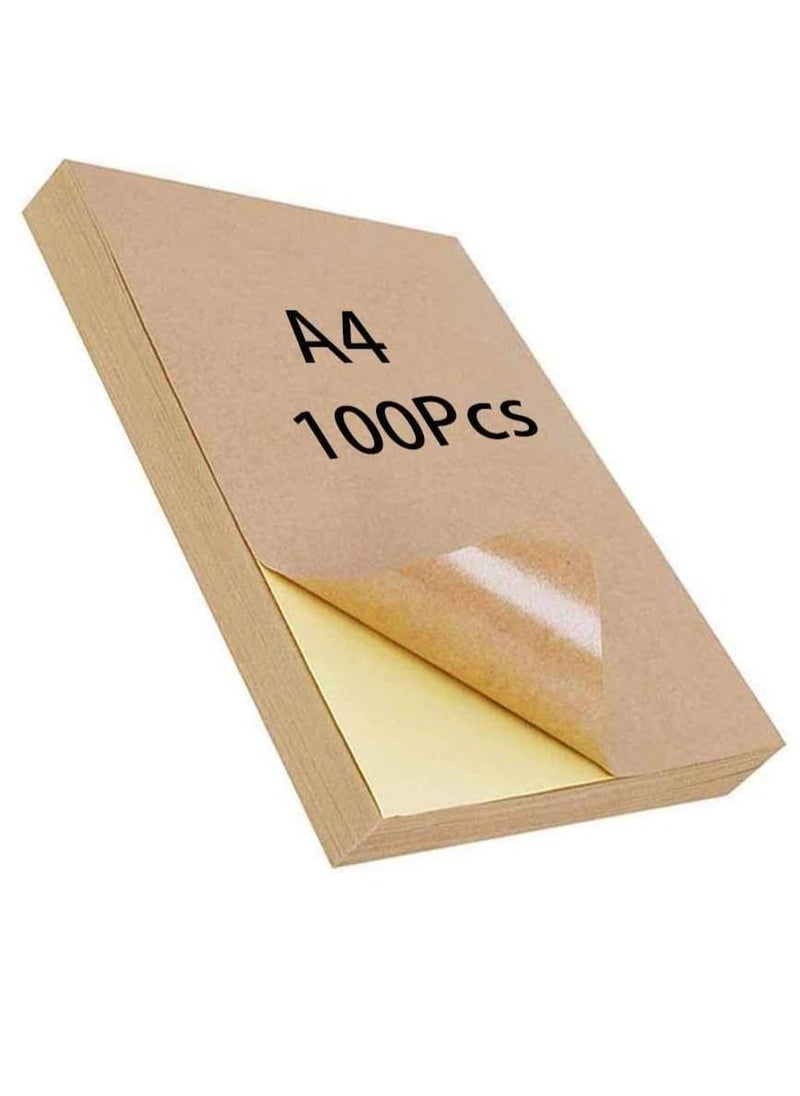 Rubik 100 Sheets A4 Size Thick Kraft Sticker Paper, Adhesive Labels 80gsm 210x297mm for Laser/Inkjet Printing Hand Writing Shipping Office, Pantry, Jar, Children Drawing  - Image 1
