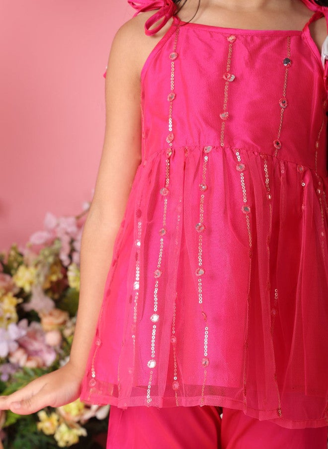 Saka Designs Magenta A-Line Kurta with Sharara for Girls - Image 2