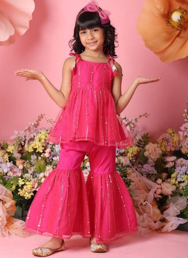 Saka Designs Magenta A-Line Kurta with Sharara for Girls - Image 1