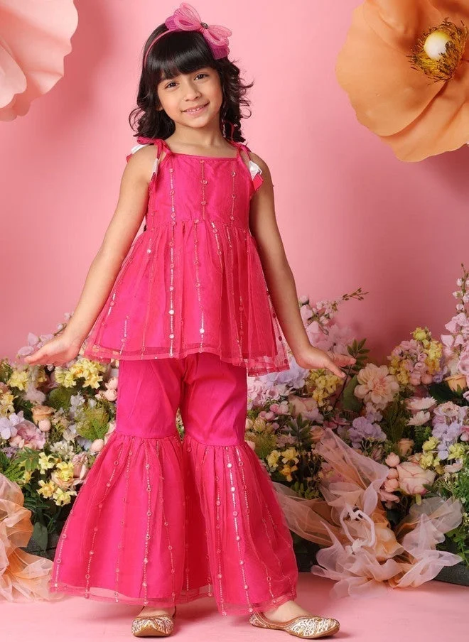 Saka Designs Magenta A-Line Kurta with Sharara for Girls