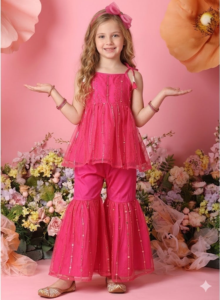Saka Designs كُرتا ماغينتا على شكل A مع شراة للفتيات - Image 1
