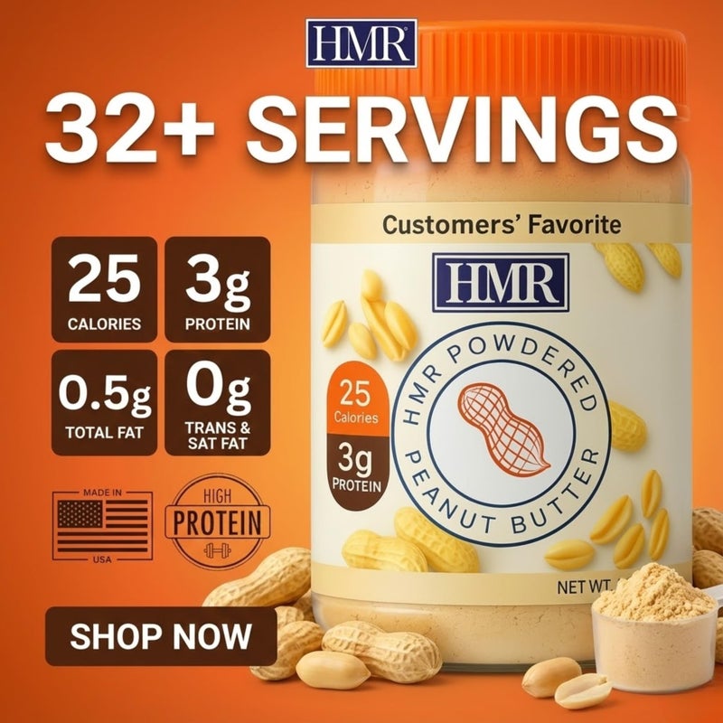 HMR Peanut Butter Powder | Powdered Peanut Butter (32 Servings), Powder Mix from Real Dry-Roasted Peanuts, 3 grams of Protein, Add to Smoothies, Shakes and Puddings, Low Carb & Keto Friendly - Image 2