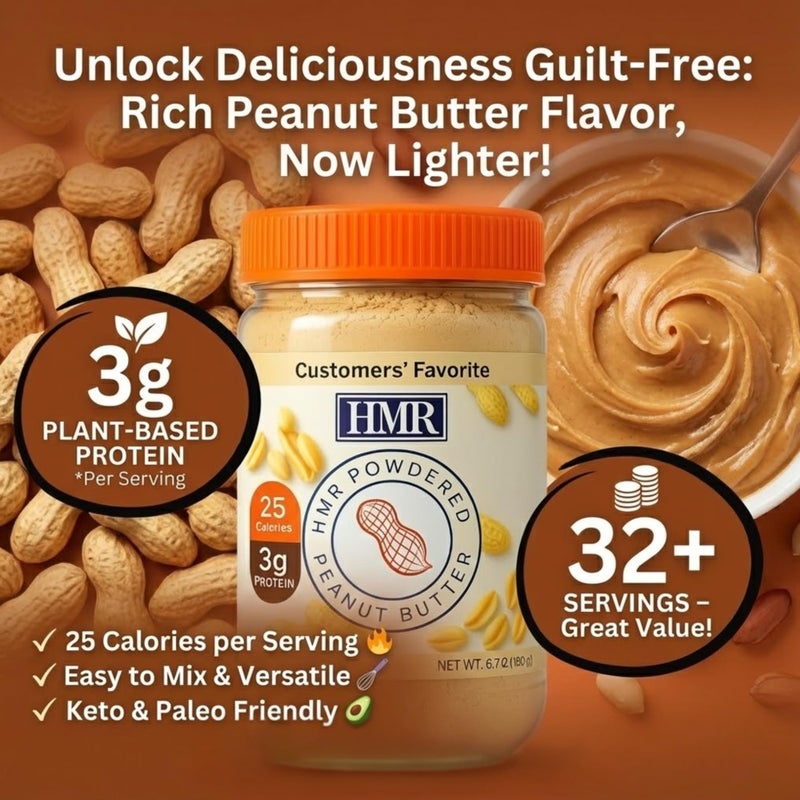 HMR Peanut Butter Powder | Powdered Peanut Butter (32 Servings), Powder Mix from Real Dry-Roasted Peanuts, 3 grams of Protein, Add to Smoothies, Shakes and Puddings, Low Carb & Keto Friendly - Image 3