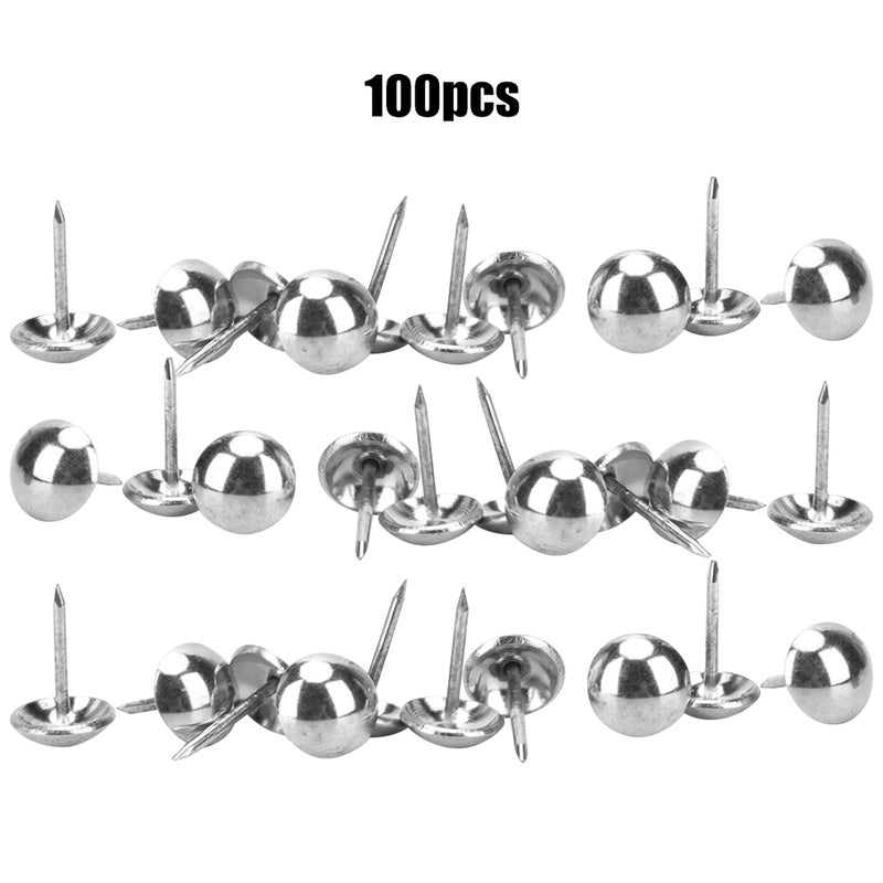 100Pcs Upholstery Nail Antique Brass Iron Furniture Decorative Drawing Pin Accessories 11x17mmSilver - Image 1