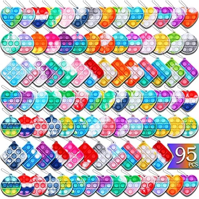 Arme 95Pcs Pop Fidget ToysParty Favors Toddler Toys Pop Fidget Keychain Mini Fidget Toys Bulk Sensory Toys Stress Toys, Party Fidget Pack Popper Toy Gift for Girls Boys - Image 1