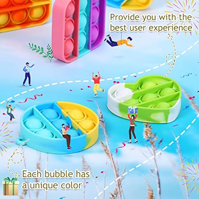 Arme 95Pcs Pop Fidget ToysParty Favors Toddler Toys Pop Fidget Keychain Mini Fidget Toys Bulk Sensory Toys Stress Toys, Party Fidget Pack Popper Toy Gift for Girls Boys - Image 4