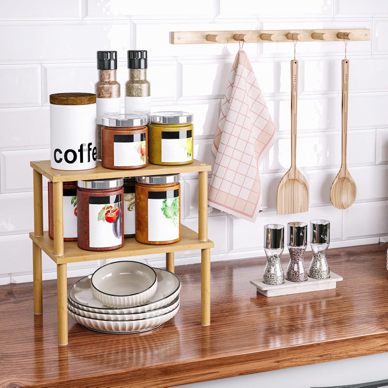 VERTORGAN Cabinet Organizer Shelf(Set of 2),Kitchen Counter Shelves,Bamboo Stackable Expandable Spice Rack Countertop(Medium) - Image 3