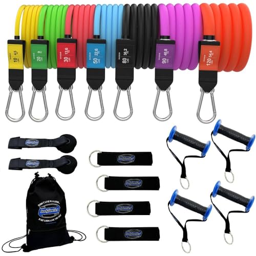 Bodylastics PRO Series Resistance Band Set- 7 Resistance Bands with Clips, Handles, Ankle Straps, Door Anchor, Carry Bag Patented Clips and Snap Reduction Tech (10-310 LBS Set Assorted) - Image 1
