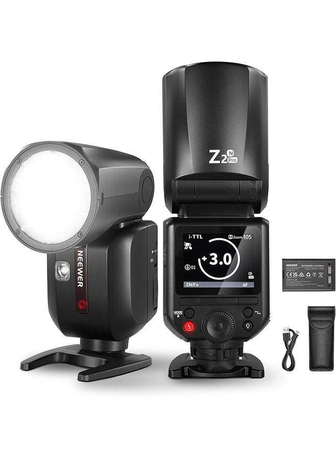 Neewer NEEWER Z2PRO-N 2.4G TTL Round Head Flash Speedlite Compatible with Nikon, Wireless Compatible with Godox, 76Ws 1/8000s HSS, Upgraded UI, TTL/M TCM Switch, 7.2V/3000mAh Battery, 600 Full Power Flash  - Image 1
