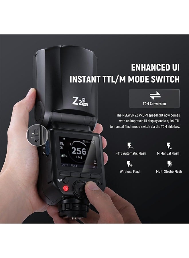 Neewer NEEWER Z2PRO-N 2.4G TTL Round Head Flash Speedlite Compatible with Nikon, Wireless Compatible with Godox, 76Ws 1/8000s HSS, Upgraded UI, TTL/M TCM Switch, 7.2V/3000mAh Battery, 600 Full Power Flash  - Image 4