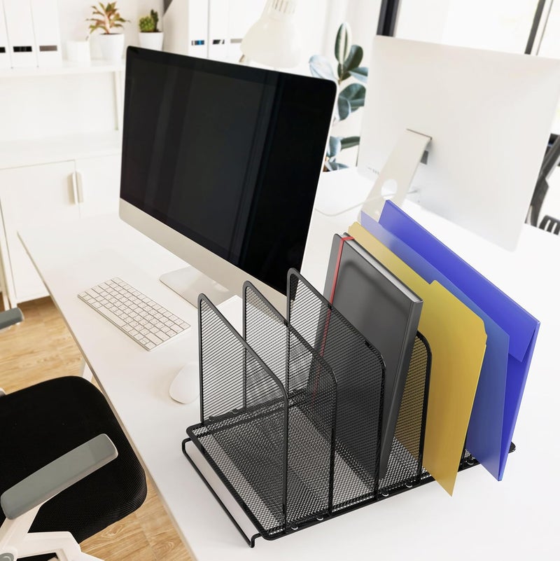 Simple Houseware Expandable 5 Section Upright File Sorter Organizer, Black - Image 2