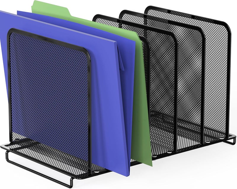 Simple Houseware Expandable 5 Section Upright File Sorter Organizer, Black - Image 1