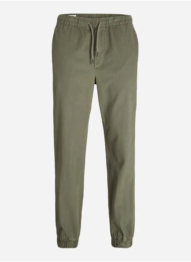 JACK & JONES Solid Cuffed Joggers with Drawstring