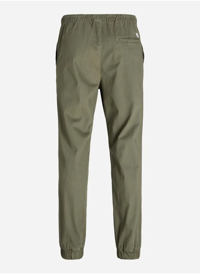JACK & JONES Solid Cuffed Joggers with Drawstring