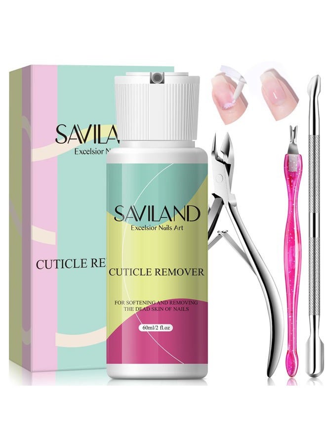 SAVILAND Cuticle Remover Kit Professional Nail Care Manicure Kit - 2.03 OZ Cuticle Remover Liquid Cream with Cuticle Trimmer, Cuticle Nipper and Cuticle Pusher, Christmas Gifts for Women - Image 1
