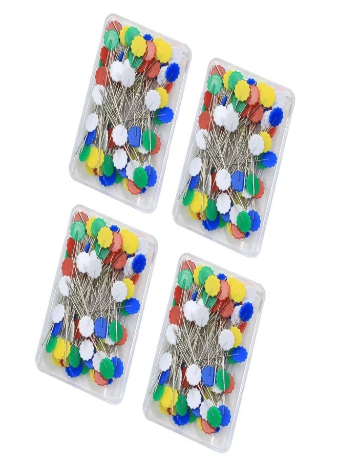 Bequilter 400Pcs Flat Head Straight Pins with Storage Box, Multicolor Flower Head Sewing Pins Quilting Pins for DIY Sewing - Image 1