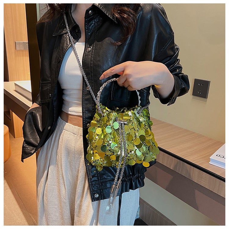 2023 New High-Grade Bag Women'S Bag Metal Tassel Sequined Evening Bag Portable Crossbody Bucket Lipstick Bag - Image 5