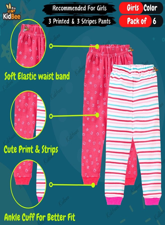 Kidbee Baby Cotton Pajama Track Pants Printed for Baby Boys & Girls (Regular Fit) (Pack of 6) (7-8 Years, Girls-Color-RIB-6PC) - Image 4