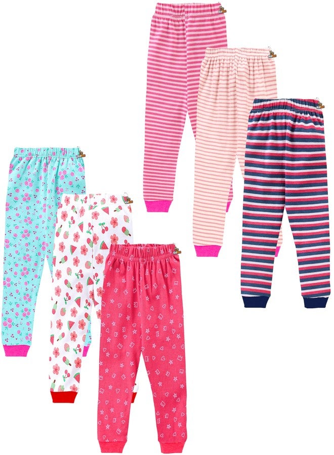 Kidbee Baby Cotton Pajama Track Pants Printed for Baby Boys & Girls (Regular Fit) (Pack of 6) (7-8 Years, Girls-Color-RIB-6PC) - Image 1