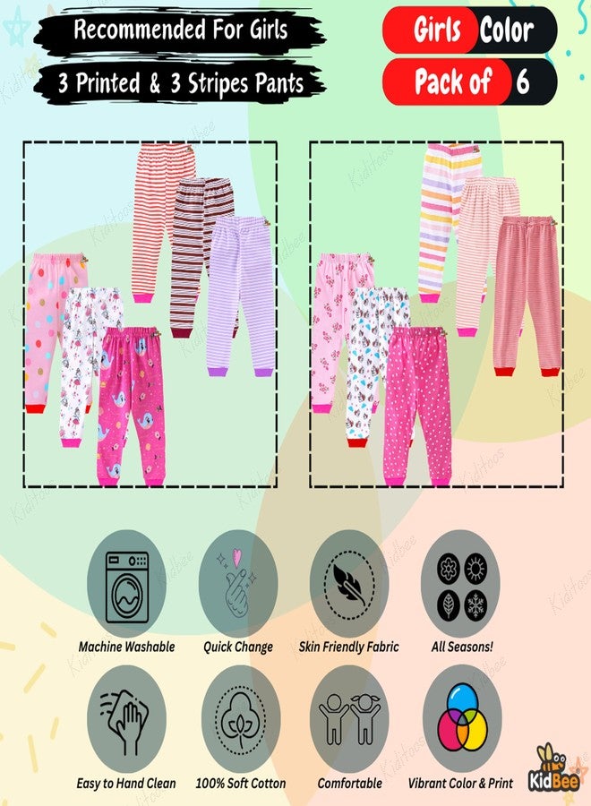 Kidbee Baby Cotton Pajama Track Pants Printed for Baby Boys & Girls (Regular Fit) (Pack of 6) (7-8 Years, Girls-Color-RIB-6PC) - Image 5