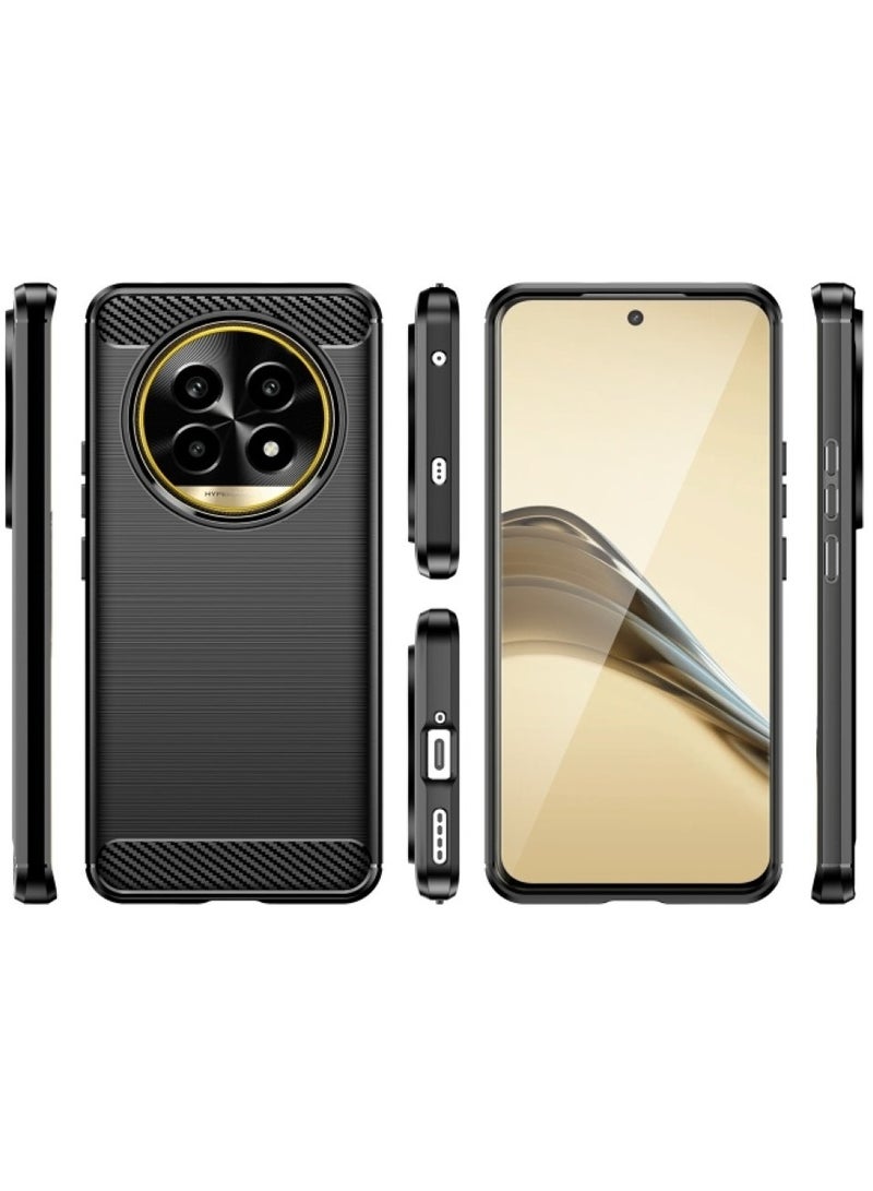 Realme 13 Pro Plus Rugged Shield Cover – Black. Brushed carbon fiber texture, shockproof TPU, anti-slip, slim, and lightweight for durable protection. - Image 2