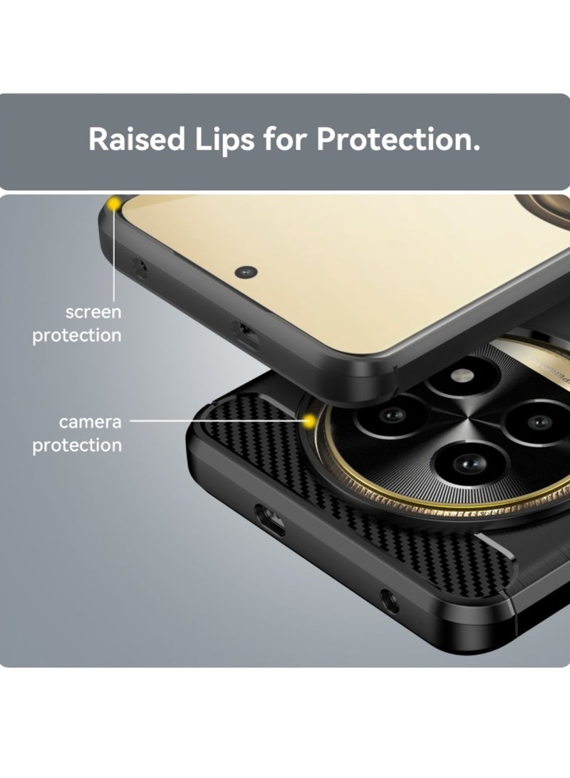 Realme 13 Pro Plus Rugged Shield Cover – Black. Brushed carbon fiber texture, shockproof TPU, anti-slip, slim, and lightweight for durable protection. - Image 4