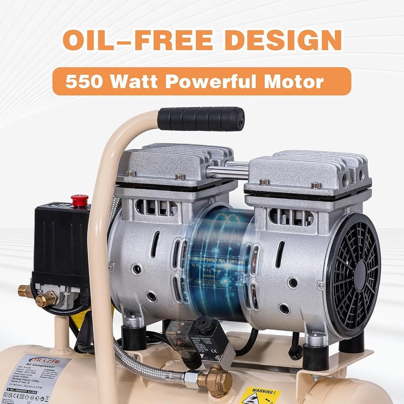 ORAZIO Air Compressor Oil Free 9 Litre, 550W 116PSI Low Noice Silent Portable Electric Air Compressor with Pure Copper Motor for Home Workshop, Mobile Garage, Dental Clinic 241183 - Image 5