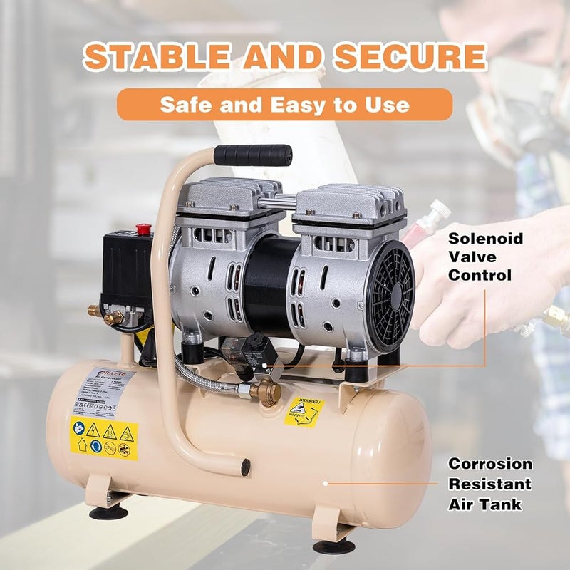 ORAZIO Air Compressor Oil Free 9 Litre, 550W 116PSI Low Noice Silent Portable Electric Air Compressor with Pure Copper Motor for Home Workshop, Mobile Garage, Dental Clinic 241183 - Image 4