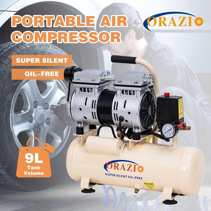 ORAZIO Air Compressor Oil Free 9 Litre, 550W 116PSI Low Noice Silent Portable Electric Air Compressor with Pure Copper Motor for Home Workshop, Mobile Garage, Dental Clinic 241183 - Image 3