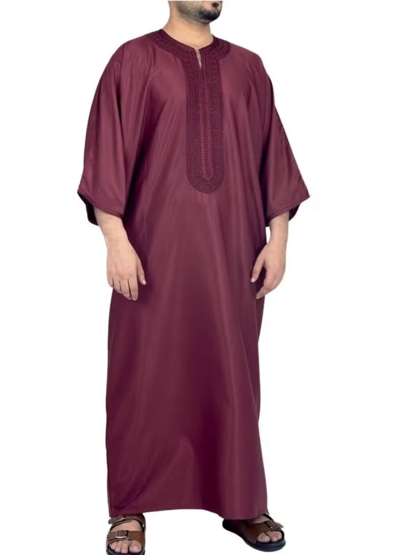 Moroccan Mens Thobe - Kaftan Embroidery Round Neck Half Sleeves Jalabiya for Men - Image 1