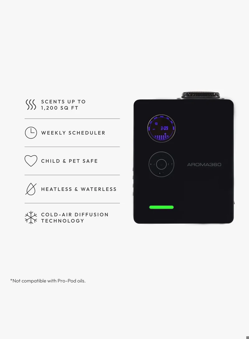 AROMA360 DaVinci360 - 1200 sq ft Coverage- Scent Diffuser Atomization Technology, Timer, Fragrance Lock, Waterless and Heatless, Cold Air Diffusion - Black