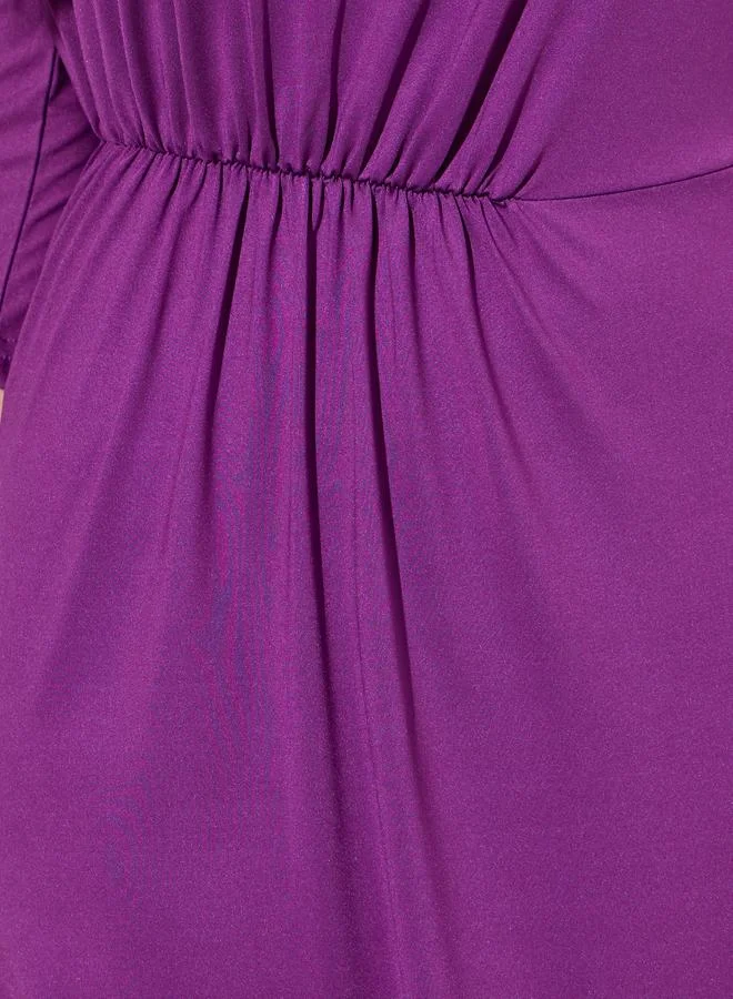 Styli  Purple Solid Ruched Waist 3/4 Sleeves A-Line Maxi Dress for Women | Best Price UAE