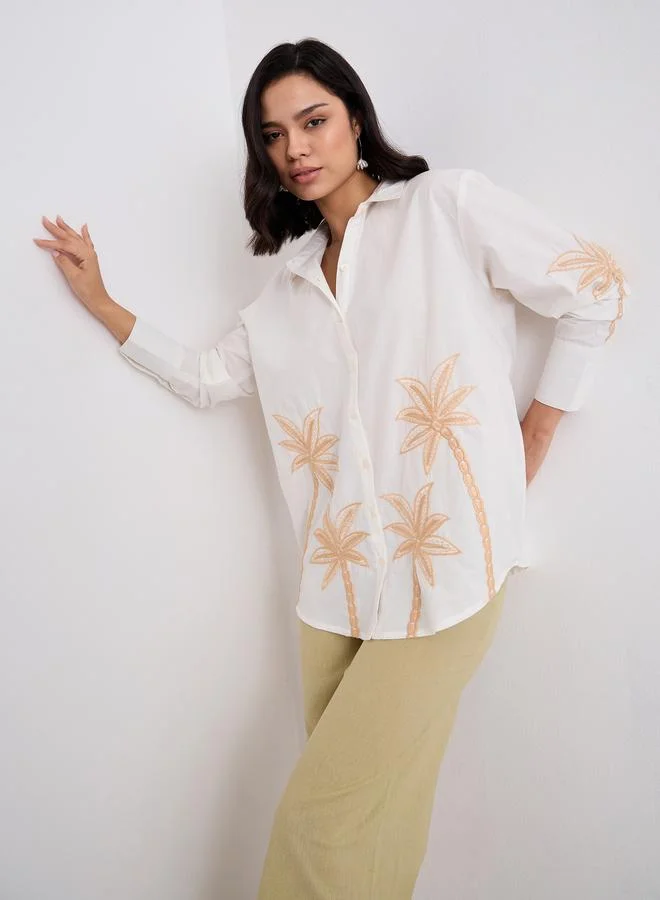 ستايلي قميص ستايلي بأكمام طويلة مطرز مقاس كبير