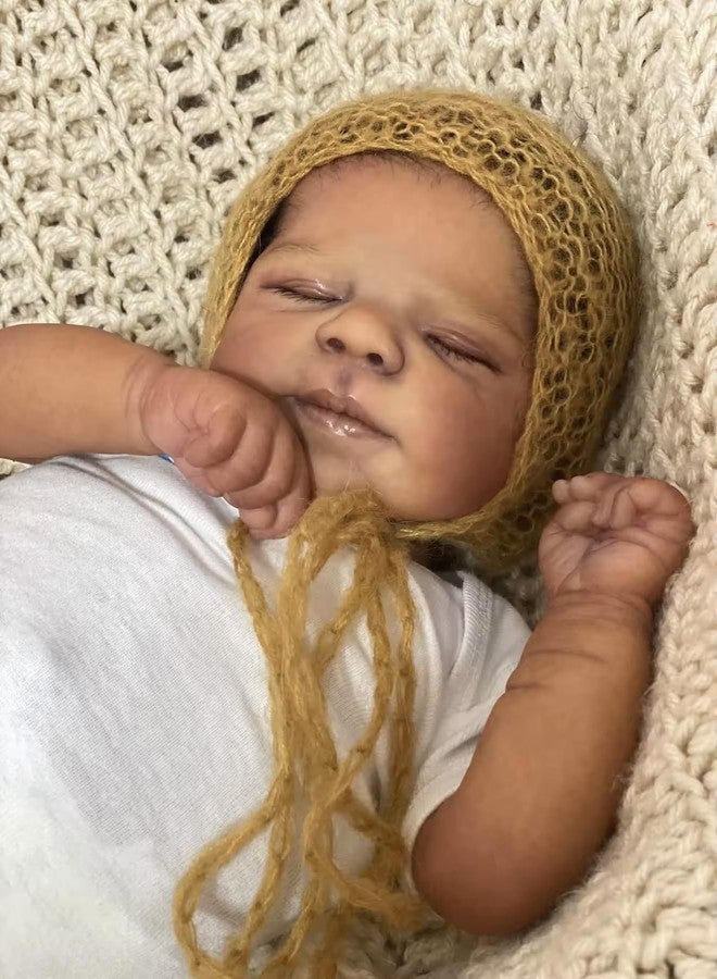 Zero Pam Reborn Baby Dolls Black Boy Sleeping with Curly Hair, 18 Inch African American Soft Vinyl Full Body Silicone Realistic Baby Dolls Anatomically Correct Newborn Baby Boy Doll for Kids Age 3+ - Image 3