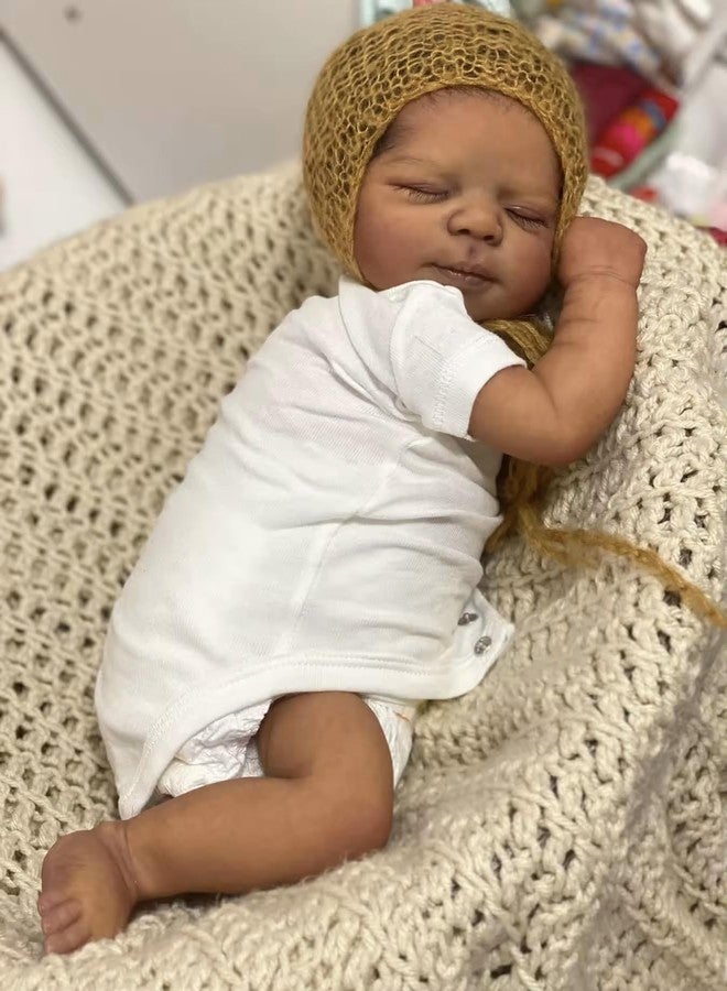 Zero Pam Reborn Baby Dolls Black Boy Sleeping with Curly Hair, 18 Inch African American Soft Vinyl Full Body Silicone Realistic Baby Dolls Anatomically Correct Newborn Baby Boy Doll for Kids Age 3+ - Image 2