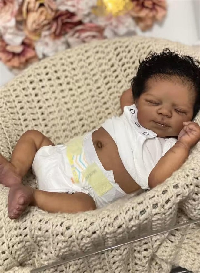 Zero Pam Reborn Baby Dolls Black Boy Sleeping with Curly Hair, 18 Inch African American Soft Vinyl Full Body Silicone Realistic Baby Dolls Anatomically Correct Newborn Baby Boy Doll for Kids Age 3+ - Image 1