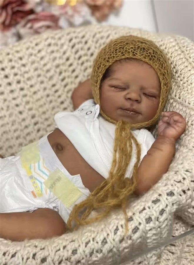 Zero Pam Reborn Baby Dolls Black Boy Sleeping with Curly Hair, 18 Inch African American Soft Vinyl Full Body Silicone Realistic Baby Dolls Anatomically Correct Newborn Baby Boy Doll for Kids Age 3+ - Image 5