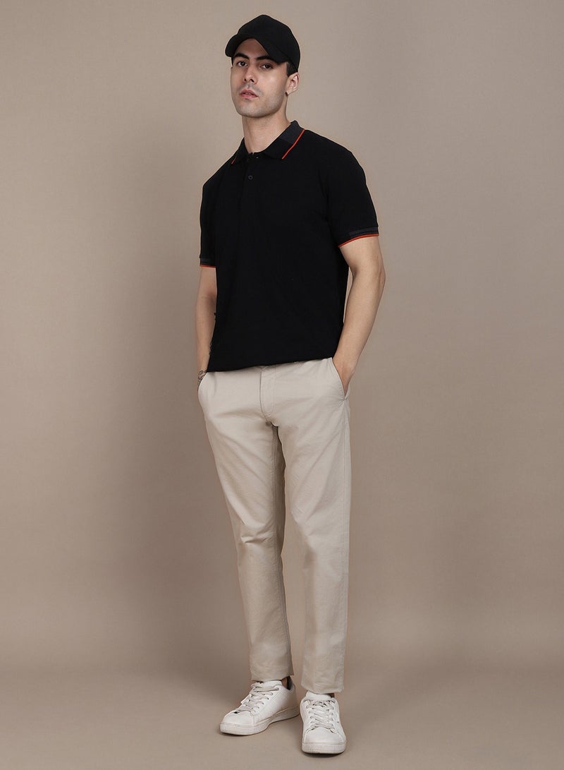 Dennis Lingo Regular Fit Half Sleeve Polo Neck Black T-Shirt for Men, 100% Cotton Everyday Casual Wear - Image 1