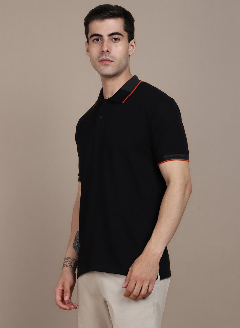 Dennis Lingo Regular Fit Half Sleeve Polo Neck Black T-Shirt for Men, 100% Cotton Everyday Casual Wear - Image 5