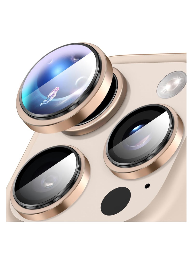 TWEGGON iPhone 16 Pro Camera Protector, 3PC Metal Ring Tempered Glass Camera Lens Protector for Apple iPhone 16 Pro Desert Titanium  - Image 1