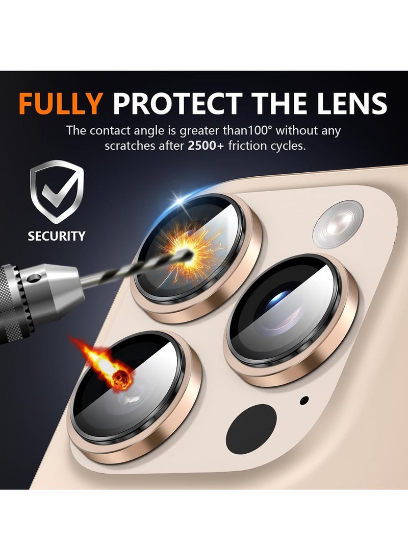 TWEGGON iPhone 16 Pro Camera Protector, 3PC Metal Ring Tempered Glass Camera Lens Protector for Apple iPhone 16 Pro Desert Titanium  - Image 5