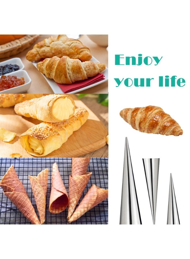 6 Pcs Horn Cannoli Tubes,Non-Stick Cream Horn Cones Tubes Stainless Steel Conical Croissant Pastry Baking Moulds,Cannoli Form Roll Mold Corner Shaper for Anniversary and Daily Use(3 Size) - Image 5